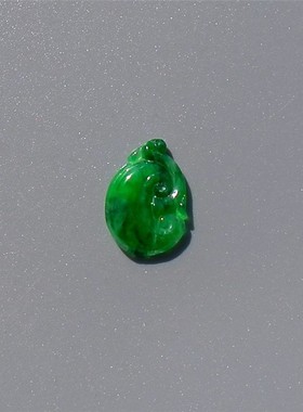 樱=红2267天然A货缅甸老坑正阳绿翡翠如意无孔镶嵌件戒面手工雕刻