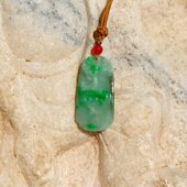 宝=瑟5881库存天然A货缅甸老坑正阳绿翡翠如意灵芝牌吊坠证书