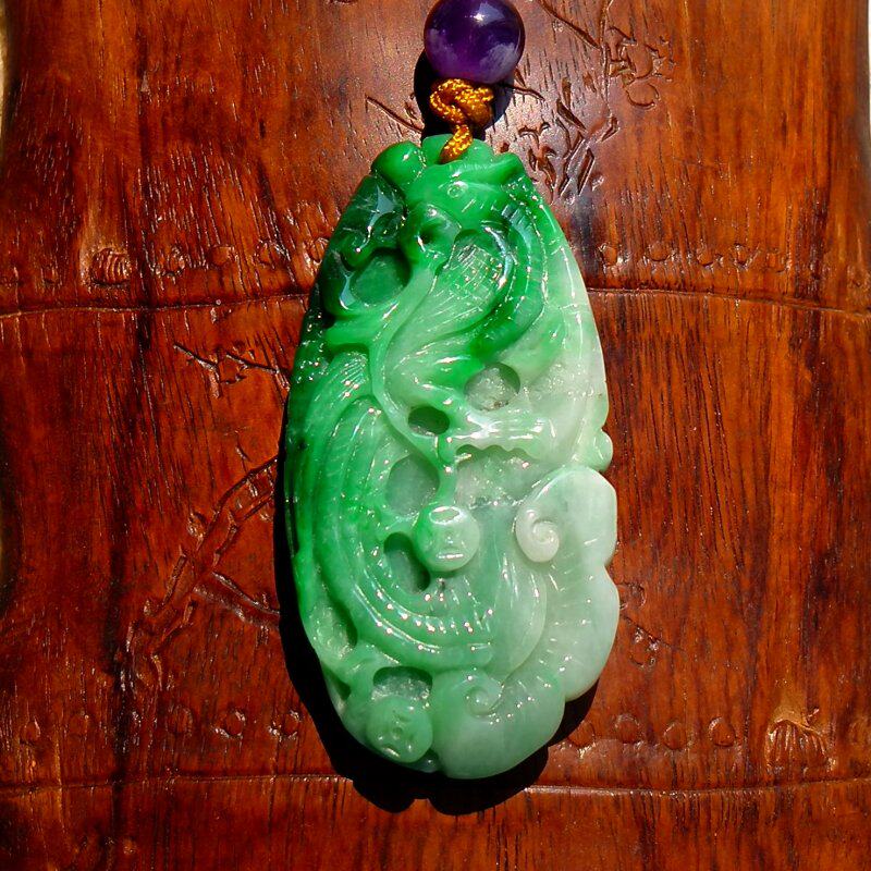 天=香6170天然A货缅甸老坑正阳绿翡翠如意凤凰腰佩吊坠挂件带证书