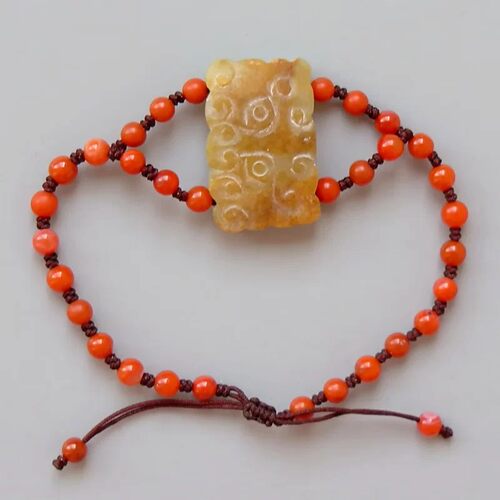 天然新疆和田玉雕花南红珠手链