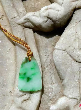 冷=翠0409天然A货缅甸老坑正阳绿翡翠平安无事牌吊坠挂件证书复检