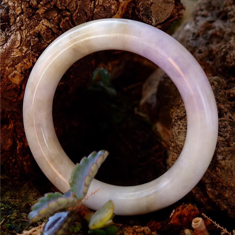 紫=帘1776清代天然A货缅甸老坑紫罗兰春带彩翡翠圆条玉手镯子53