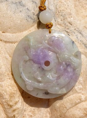 春=静9632天然A货缅甸老坑紫罗兰春带彩翡翠貔貅腰佩吊坠挂件证书