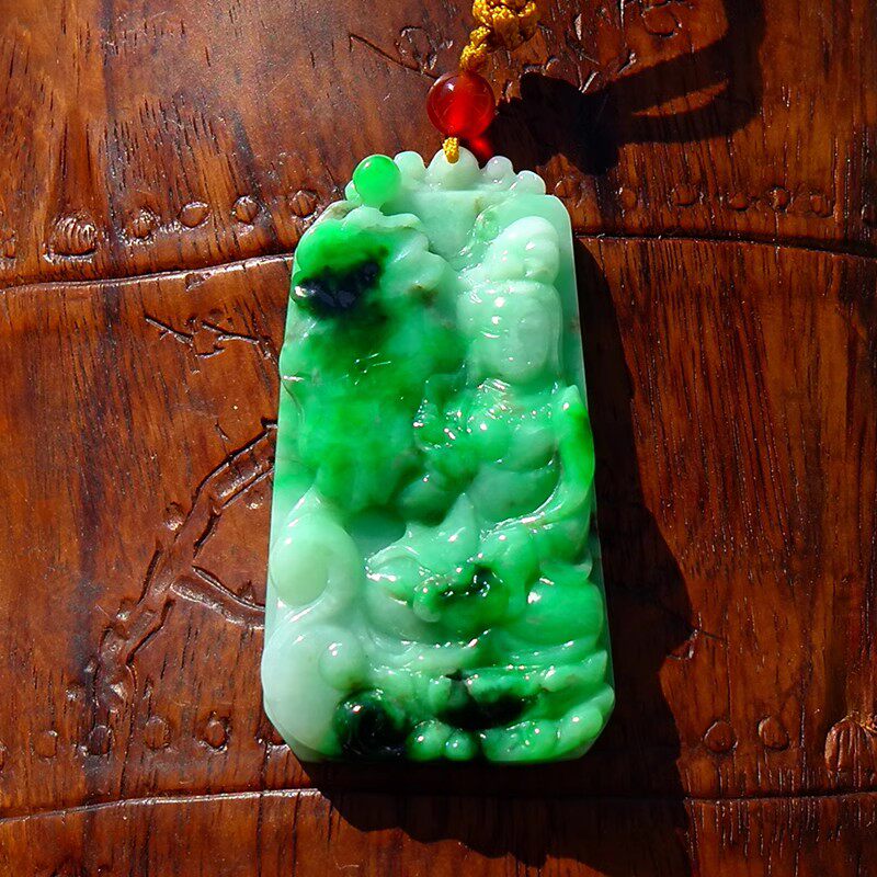 可=待6554清代天然a货缅甸老坑正阳绿翡翠持莲观音吊坠挂件带证书