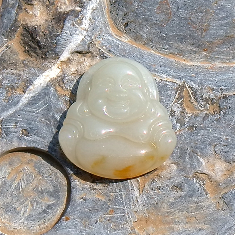 秋=满0899天然A货缅甸老坑黄翡翠佛公吊坠挂件手工雕刻宝玉石证书