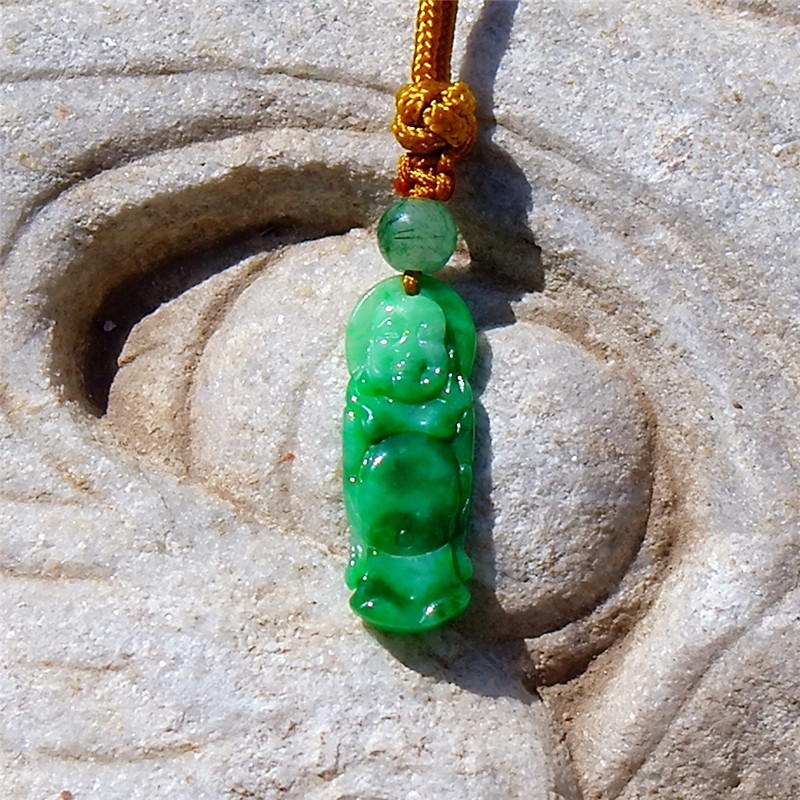 锦=帆9897天然A货缅甸老坑正阳绿翡翠护身佛公吊坠挂件手工雕刻证
