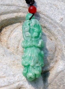 初=黛8106天然A货缅甸老坑正阳绿翡翠白菜百财吊坠子挂件手工雕刻