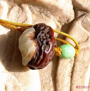味=书6406木石前盟天然A货缅甸老坑翡翠珠明代镶玉核桃吊坠挂件证