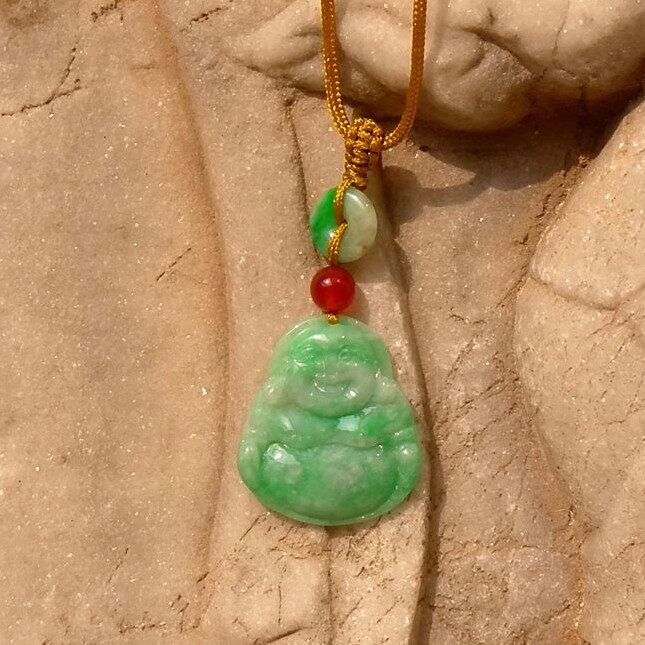 笙=歌9817天然A货缅甸老坑正阳绿翡翠佛公平安扣吊坠挂件手工雕刻