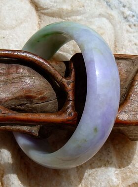 春=罗6482天然缅甸A货老坑阳绿春带彩紫罗兰翡翠贵妃手镯子52