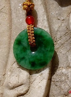 清=透6634民国天然A货缅甸老坑正阳绿翡翠平安扣吊坠挂件证书复检