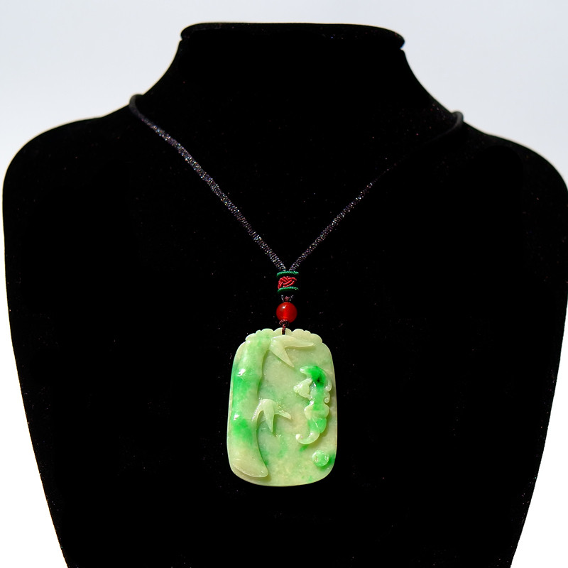 碧=梧9051天然缅甸A货老坑翡翠竹子蝙蝠如意吊坠正阳绿冰糯种挂件