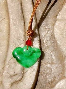 灵=运1862民国天然A货缅甸老坑正阳绿翡翠如意头吊坠挂件证书复检