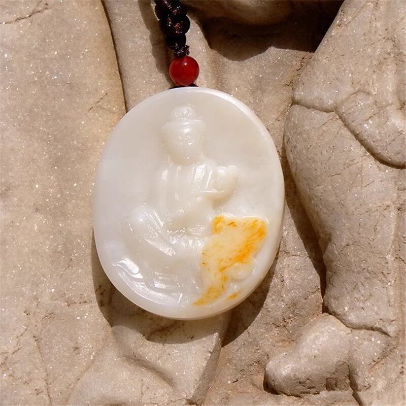 纤=云0981天然新疆和田玉羊脂玉籽料送子观音牌子吊坠挂件带证书