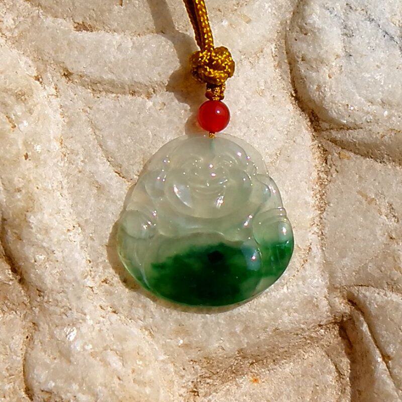 相=倚5141天然A货缅甸老坑冰阳绿翡翠弥勒佛公吊坠挂件冰糯种证书