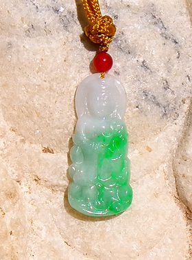 眉=黛7715清代天然A货缅甸老坑翡翠观音吊坠正阳绿冰糯种挂件证书