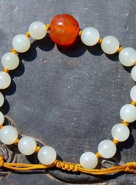 天然新疆和田玉籽料珠玛瑙珠手链