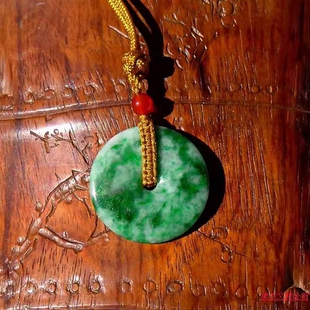 翠=袖 2666清代天然缅甸A货老坑阳绿翡翠平安扣吊坠挂件证书复检