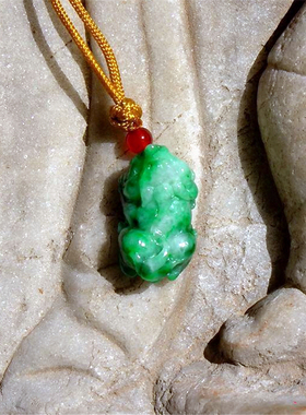心=静5839清代天然A货缅甸老坑正阳绿翡翠貔貅吊坠挂件带证书复检