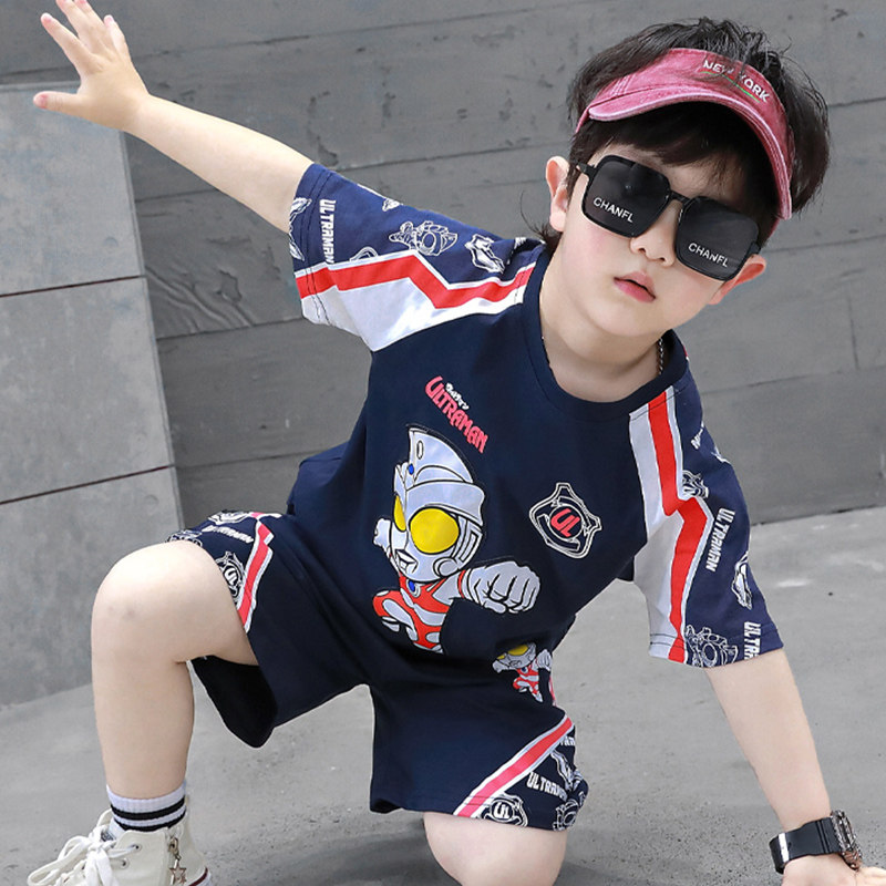 奥特曼男童短袖夏季套装运动新款痞帅儿童帅气夏装冰丝速干小童潮