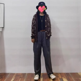 男女同款 限时 松紧腰抽绳格子休闲直筒裤 日单 包邮