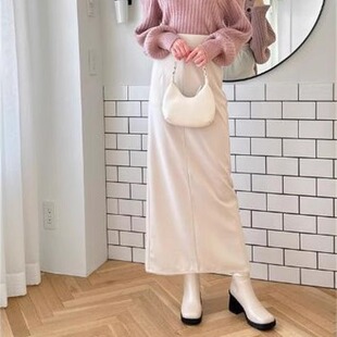 限时包邮！CK3L01 日单  G*L 高腰显瘦 半松紧腰  直筒开叉半身裙