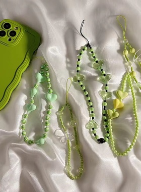 小清新绿色手链挂绳通用苹果华为小米ins风防摔防丢挂绳女挂饰