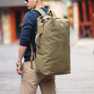 男士双肩包男帆布双肩行李包打工户外超大容量帆布包男款旅行背包