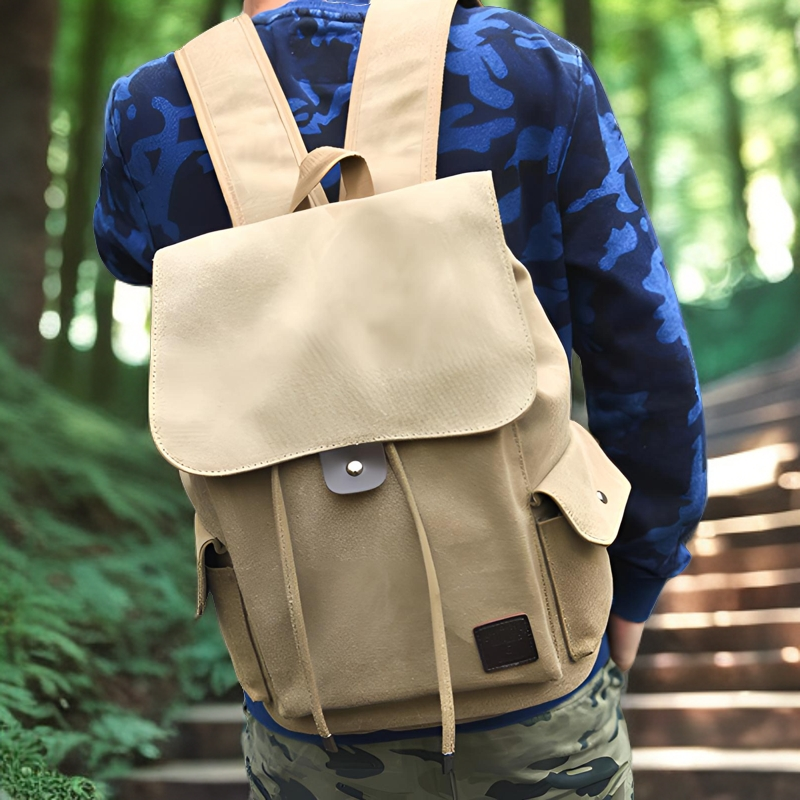 男士双肩包男帆布束口袋抽绳男式包包旅行男款休闲2025年新款背包