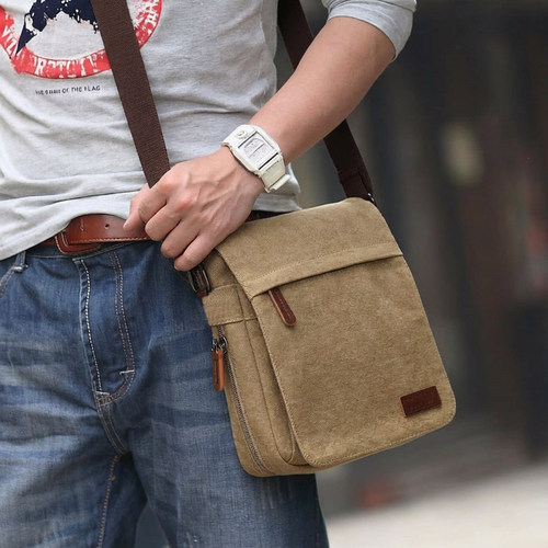 休闲斜挎单肩包男帆布竖款通勤
