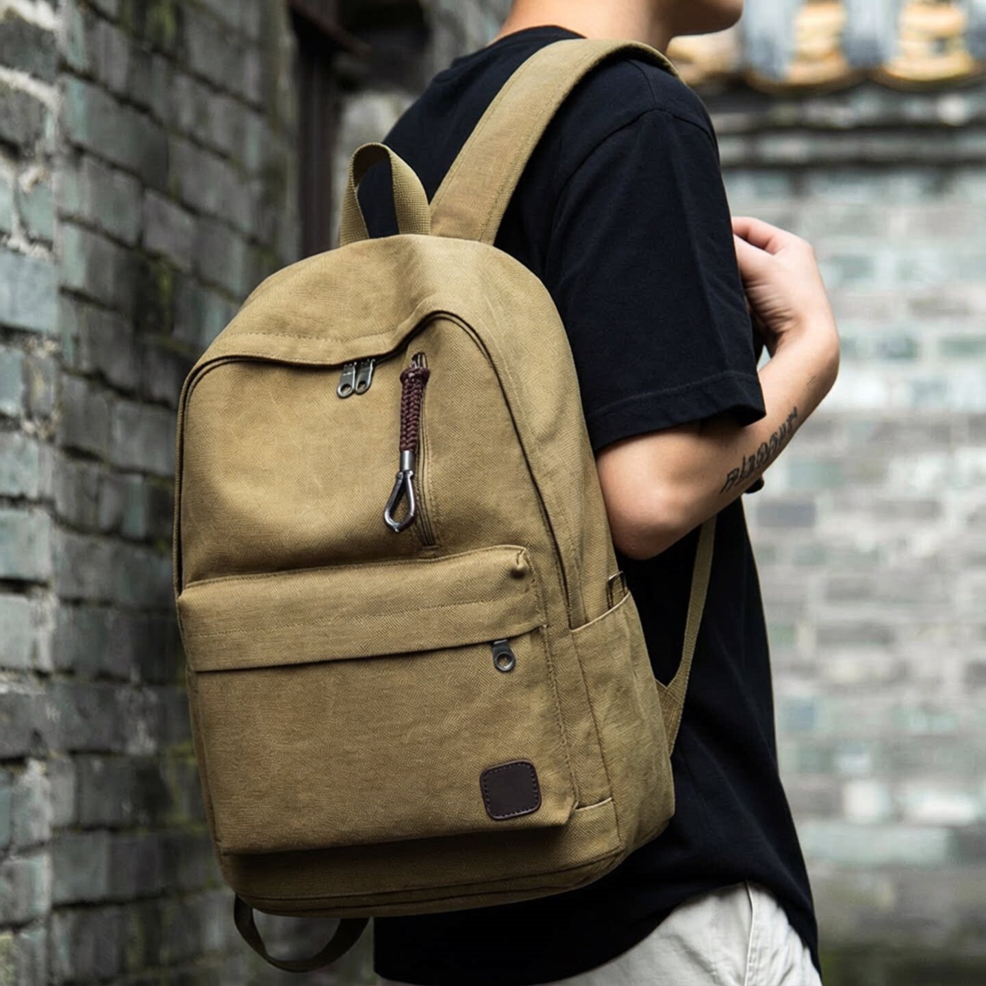 男士双肩包男款大学生书包男式休闲通勤电脑包男帆布户外旅行背包