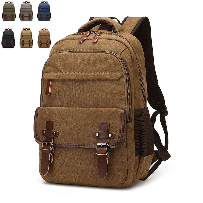 男士双肩包男款帆布休闲户外出旅行电脑背包男上班通勤大学生书包