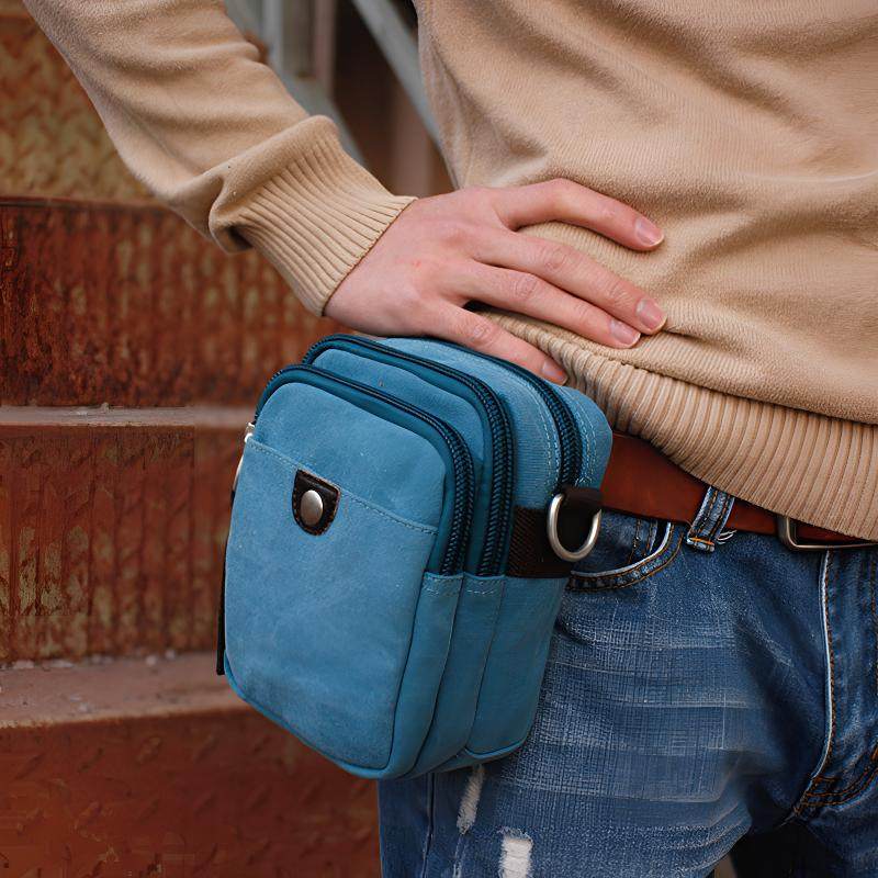 男士手机包男工地干活帆布两用单肩斜挎包穿皮带手机腰包男款包包