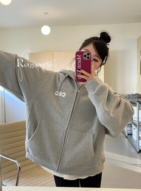 [REコンテナ] CHANCECHANCE 24秋冬 CEC印花拉链连帽软糯卫衣外套