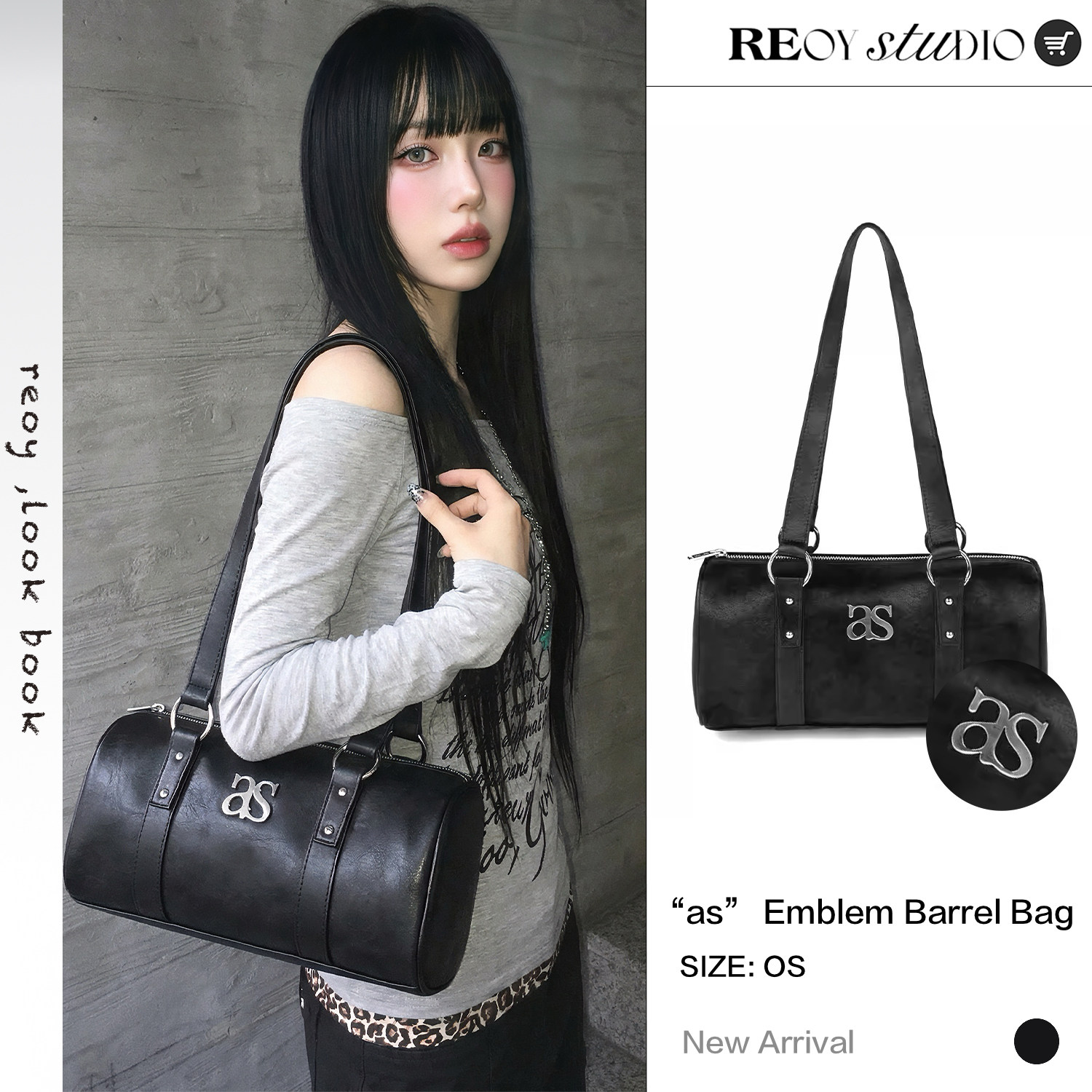 NEW 12.12｜韩版ason复古绒面黑色圆筒枕头包大容量波士顿手提包