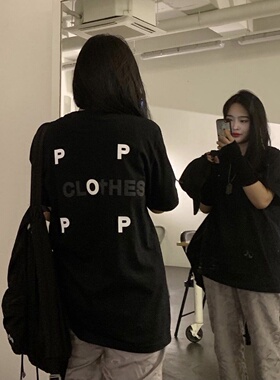 [REコンテナ] 韩版小众品牌简约字母logo黑色短袖T恤慵懒风bi入