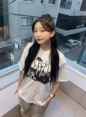 [REコンテナ]oddstudio美式复古涂鸦字母宽松短袖T恤ins风5色入