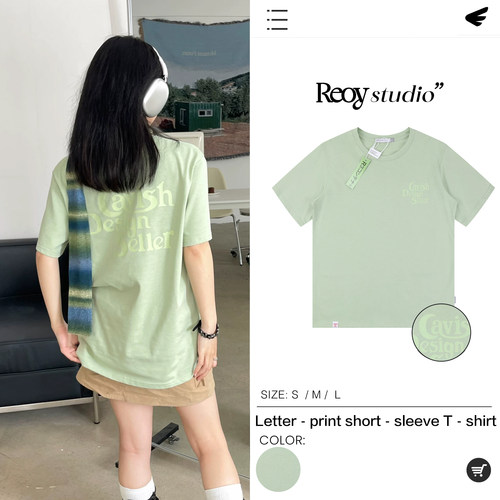 韩版小众品牌字母纯棉短袖