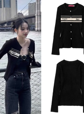 [REコンテナ] 柳智敏同款英文刺绣拼色性感紧身针织衫上衣女开衫