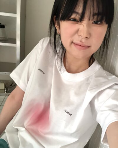 夏日甜心粉色腮红简约短袖T恤