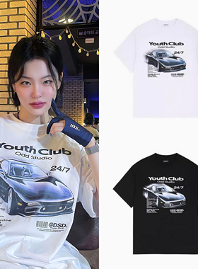 [REコンテナ]oddstudio美式复古汽车图案宽松休闲短袖T恤ins风