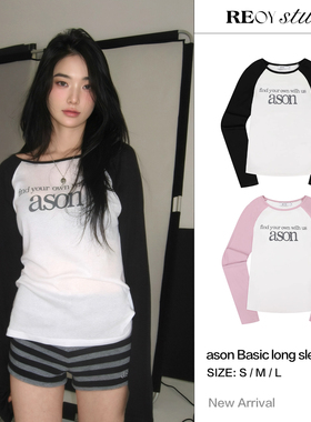 REOY Stu”韩版ason字母印花撞色冰丝修身拼色微透防晒长袖打底衫