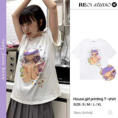 REOY STUDIO定制IVE直井怜同款日系卡通漫画少女印花休闲短袖T恤