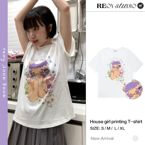 REOY STUDIO定制IVE直井怜同款日系卡通漫画少女印花休闲短袖T恤