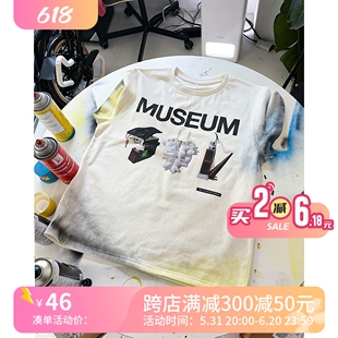 REコンテナ TSHIRT MUSEUM logo手工喷涂字母博物馆短袖 T恤