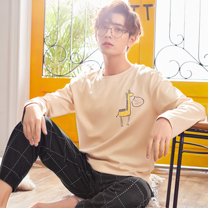 春秋男士睡衣卡通薄款青年纯棉韩版长袖加大码夏季休闲家居服套装