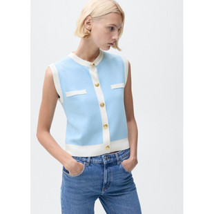 西班牙欧洲正品代购 MANGO 女士 对比色滚边针织马甲 87045763