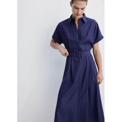 西班牙欧洲正品代购 MANGO 女 莱赛尔腰带衬衫领连衣裙 27007170