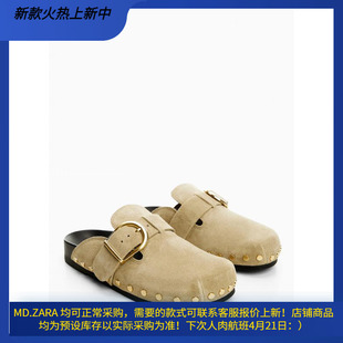 西班牙欧洲正品代购 MANGO 女士 铆钉皮革木底鞋  67002533