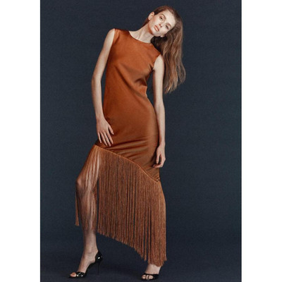 西班牙欧洲正品代购 MANGO 女士 缎面不对称流苏连衣裙 27081211